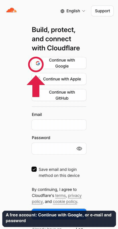 Make a free Cloudflare account, shown as an animation